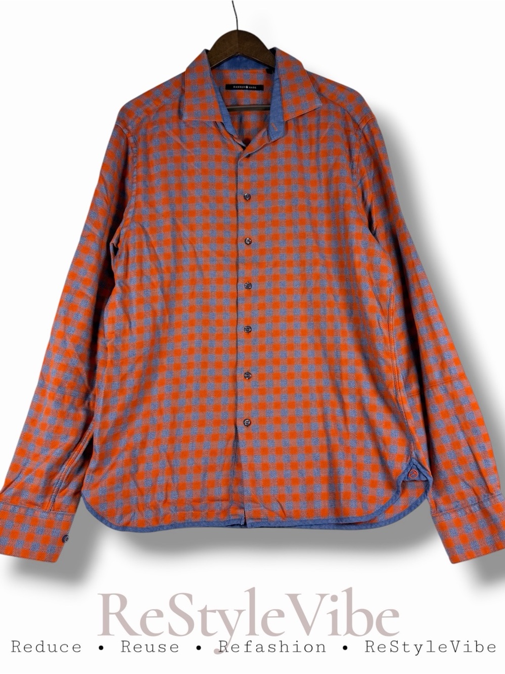 HAMMER MADE Men’s Size XL/17.5 Shirt Button Down Plaid Long Sleeve Style Slim